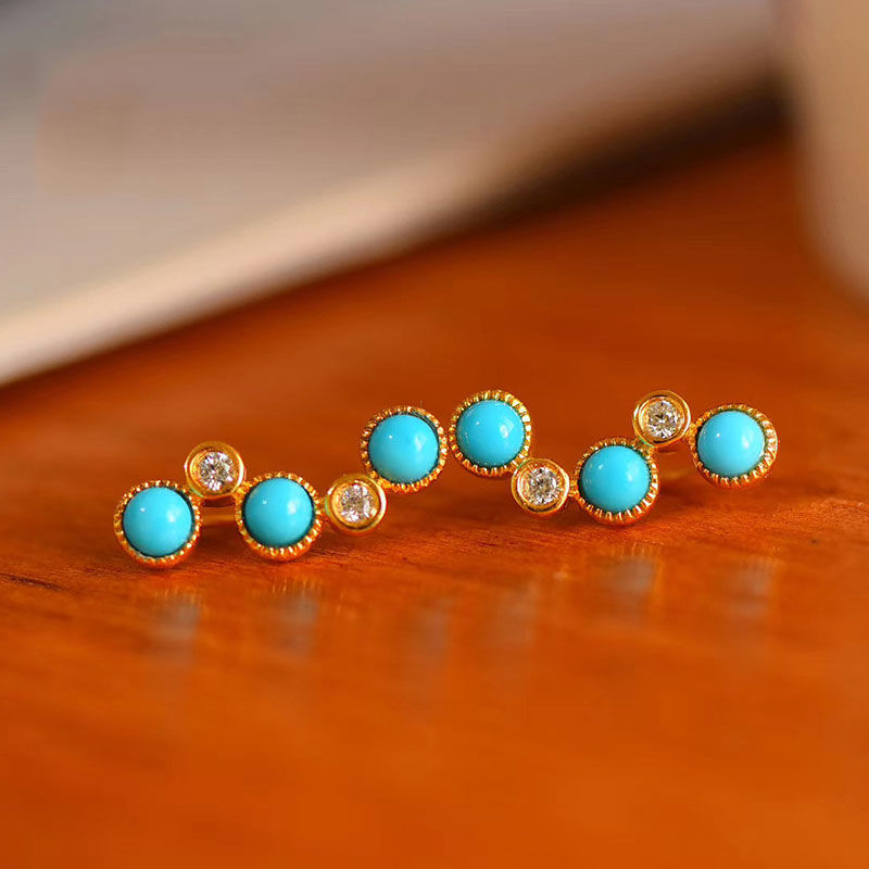 Original Design Turquoise Earrings Vintage Style Retro Unique Ancient Craft Creative Elegant Women's Brand Jewelry