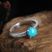 Load image into Gallery viewer, Original Design LabTurquoise Opening Adjustable Ring Thai Silver Hand-carved Charm Women&#39;s Silver Jewelry
