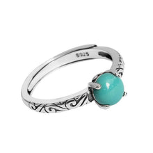 Load image into Gallery viewer, Original Design LabTurquoise Opening Adjustable Ring Thai Silver Hand-carved Charm Women&#39;s Silver Jewelry
