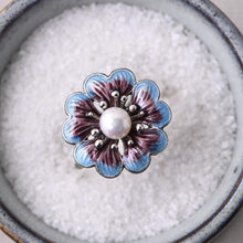 Load image into Gallery viewer, Original Design Cloisonne Enamel Porcelain Flower Pearl Opening Adjustable Ring Vintage Retro Charm Women&#39;s Silver Jewelry
