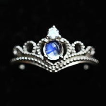 Load image into Gallery viewer, Original Design Crown Moonstone Opening Adjustable Ring Blue Color Retro Luxury Noble Charm Lady Silver Jewelry
