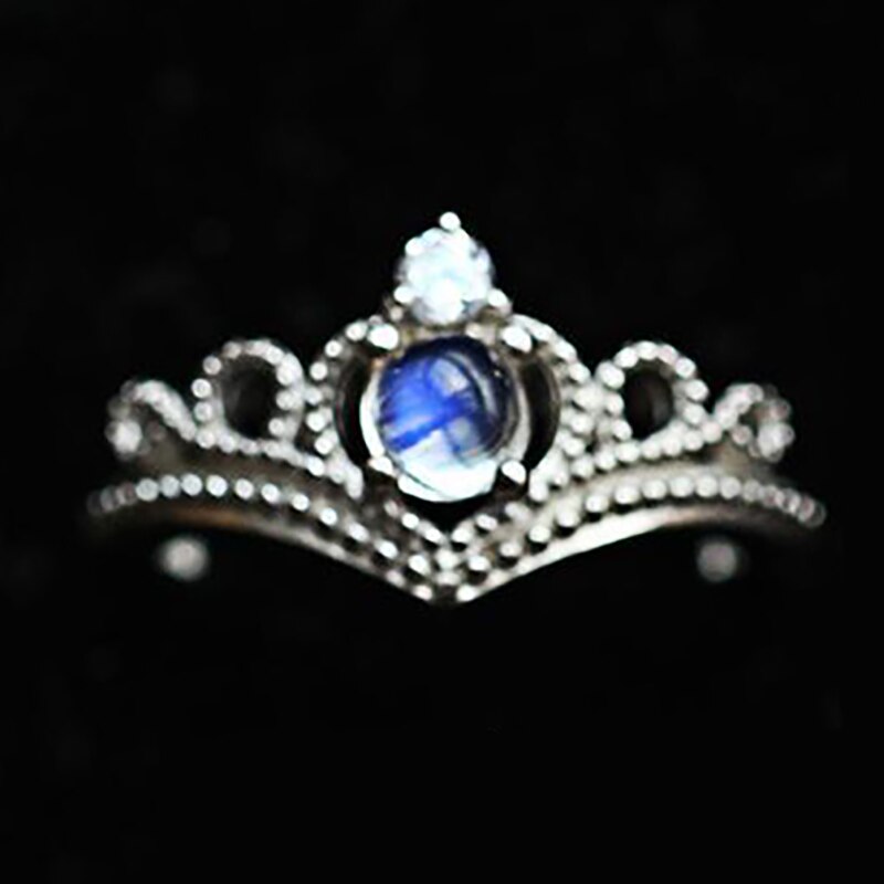 Original Design Crown Moonstone Opening Adjustable Ring Blue Color Retro Luxury Noble Charm Lady Silver Jewelry