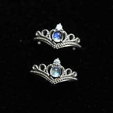 Load image into Gallery viewer, Original Design Crown Moonstone Opening Adjustable Ring Blue Color Retro Luxury Noble Charm Lady Silver Jewelry
