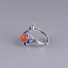 Load image into Gallery viewer, Original Design Enamel Porcelain Colorful Phoenix Jade Opening Adjustable Ring Vintage Retro Charm Women&#39;s Silver Jewelry
