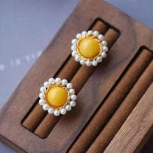 Load image into Gallery viewer, Original Design Yellow Amber Pearl Earrings Vintage Style Retro Creative Elegant Silver Jewelry
