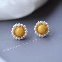 Load image into Gallery viewer, Original Design Yellow Amber Pearl Earrings Vintage Style Retro Creative Elegant Silver Jewelry
