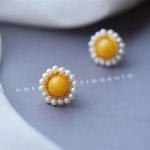 Load image into Gallery viewer, Original Design Yellow Amber Pearl Earrings Vintage Style Retro Creative Elegant Silver Jewelry
