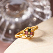 Load image into Gallery viewer, Original Design Geometric Flower Inlaid Tourmaline Vintage Style Unique Antique Craft Silver Jewelry Rings for Women
