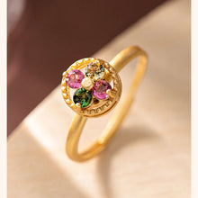 Load image into Gallery viewer, Original Design Geometric Flower Inlaid Tourmaline Vintage Style Unique Antique Craft Silver Jewelry Rings for Women
