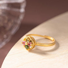 Load image into Gallery viewer, Original Design Geometric Flower Inlaid Tourmaline Vintage Style Unique Antique Craft Silver Jewelry Rings for Women
