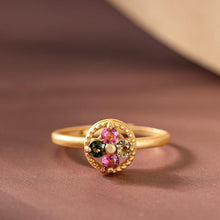 Load image into Gallery viewer, Original Design Geometric Flower Inlaid Tourmaline Vintage Style Unique Antique Craft Silver Jewelry Rings for Women
