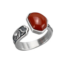 Load image into Gallery viewer, Original Design Fine White Jade Irregular Shape Opening Adjustable Ring Vintage Retro Unique Craft Lady Silver Jewelry
