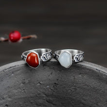 Load image into Gallery viewer, Original Design Fine White Jade Irregular Shape Opening Adjustable Ring Vintage Retro Unique Craft Lady Silver Jewelry
