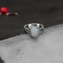 Load image into Gallery viewer, Original Design Fine White Jade Irregular Shape Opening Adjustable Ring Vintage Retro Unique Craft Lady Silver Jewelry
