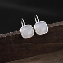 Load image into Gallery viewer, Original Design Geometric Square Jade Ear Hook Unique Craftsmanship Luxury Charm Women Silver Jewelry
