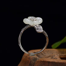 Load image into Gallery viewer, Original Design Natural Fine Jade Lotus Creative Opening Adjustable Ring Vintage Retro Craft Charm Lady Silver Jewelry
