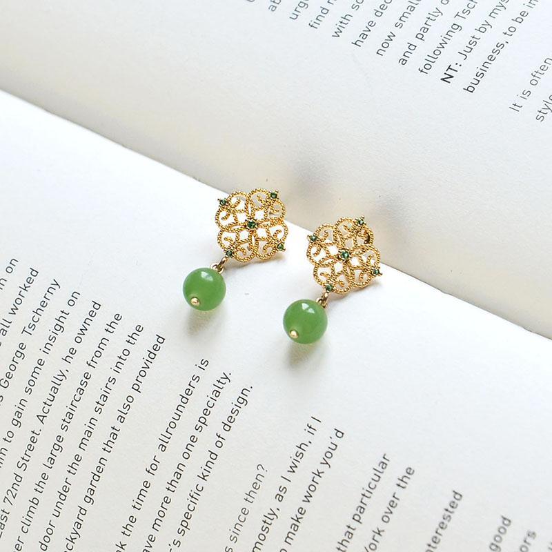 Original Design Natural Fine Jade Earrings Vintage Style Retro Unique Craft Women's Christmas Gift