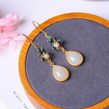 Load image into Gallery viewer, Lokaloca Original Natural Fine White Jade Enamel Water Drop Earrings
