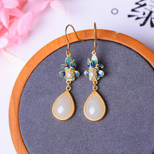 Load image into Gallery viewer, Lokaloca Original Natural Fine White Jade Enamel Water Drop Earrings
