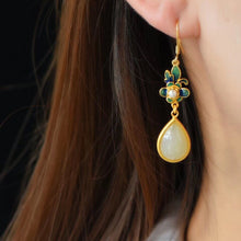 Load image into Gallery viewer, Lokaloca Original Natural Fine White Jade Enamel Water Drop Earrings
