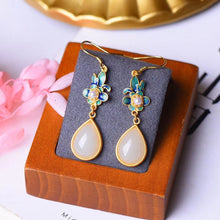 Load image into Gallery viewer, Lokaloca Original Natural Fine White Jade Enamel Water Drop Earrings
