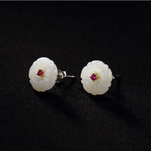 Load image into Gallery viewer, Original Design Natural Fine White Jade Plum Earrings Exquisite Luxurious Charm Women&#39;s Brand Silver Jewelry
