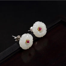 Load image into Gallery viewer, Original Design Natural Fine White Jade Plum Earrings Exquisite Luxurious Charm Women&#39;s Brand Silver Jewelry
