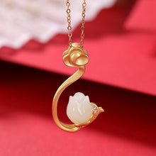 Load image into Gallery viewer, Original Design Natural Fine White Jade Tulip Pendant Necklace Vintage Retro Unique Craft Charm Women&#39;s Silver Jewelry
