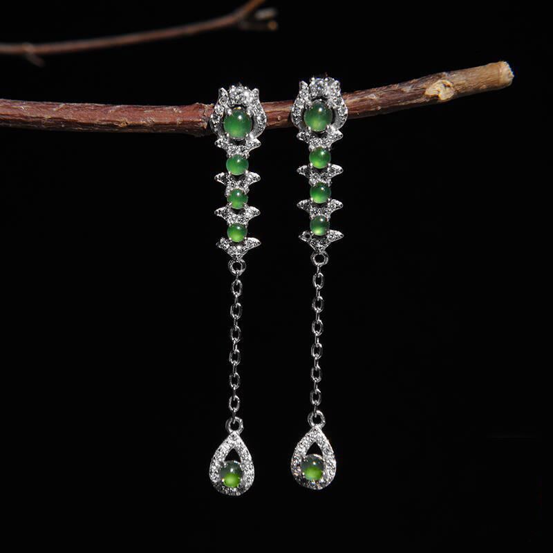 Original Design Natural Jade Jasper Drop Long Earrings Luxury Bohemian Charm Silver Jewelry