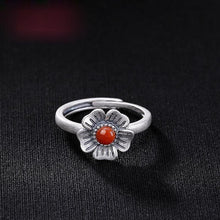 Load image into Gallery viewer, Original Design Natural Southern Red Agate Plum Opening Adjustable Ring Vintage Retro Elegant Charm Women&#39;s Silver Jewelry
