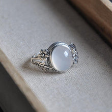 Load image into Gallery viewer, Original Design Natural White Chalcedony Flower Plant Opening Adjustable Ring Vintage Retro Charm Women&#39;s Silver Jewelry
