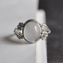 Load image into Gallery viewer, Original Design Natural White Chalcedony Flower Plant Opening Adjustable Ring Vintage Retro Charm Women&#39;s Silver Jewelry
