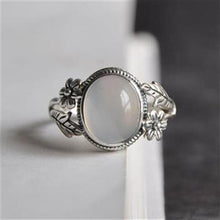 Load image into Gallery viewer, Original Design Natural White Chalcedony Flower Plant Opening Adjustable Ring Vintage Retro Charm Women&#39;s Silver Jewelry
