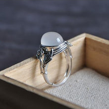 Load image into Gallery viewer, Original Design Natural White Chalcedony Flower Plant Opening Adjustable Ring Vintage Retro Charm Women&#39;s Silver Jewelry
