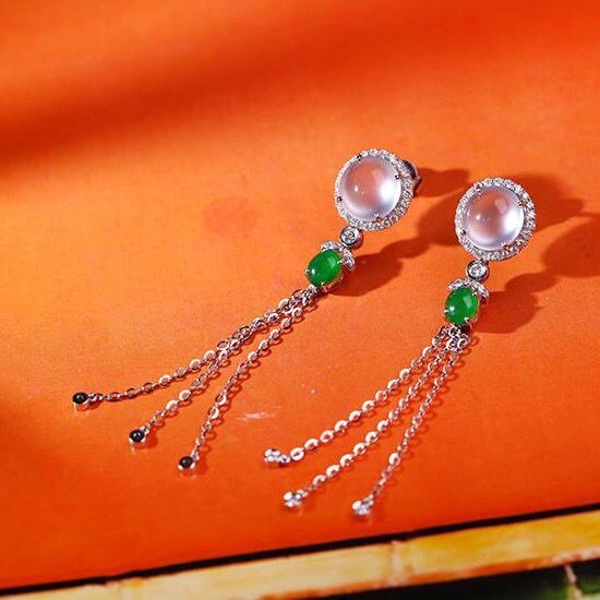 Original Design Natural Chalcedony Inlaid Diamond Long Earrings Elegant Charm Creative Retro Women's Silver Jewelry