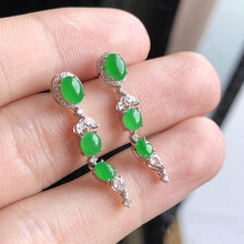 Load image into Gallery viewer, Original Design Natural Green Chalcedony Earrings Vintage Retro Luxury Charm Women&#39;s Silver Jewelry
