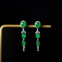 Load image into Gallery viewer, Original Design Natural Green Chalcedony Earrings Vintage Retro Luxury Charm Women&#39;s Silver Jewelry
