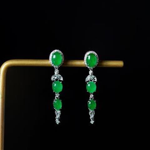 Original Design Natural Green Chalcedony Earrings Vintage Retro Luxury Charm Women's Silver Jewelry