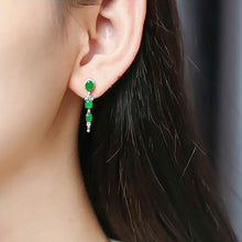 Load image into Gallery viewer, Original Design Natural Green Chalcedony Earrings Vintage Retro Luxury Charm Women&#39;s Silver Jewelry
