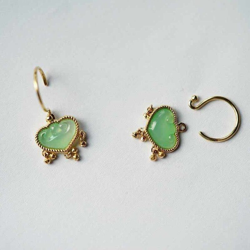 Original Design Natural Sweet Green Chalcedony Wishful Earrings Retro Light Luxury Charm Ladies Brand Silver Jewelry