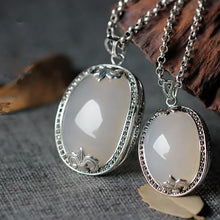 Load image into Gallery viewer, Original Design Oval Chalcedony Creative Pendant Necklace Retro Inlaid Light Luxury Charm Women Silver Jewelry
