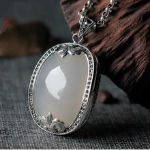 Load image into Gallery viewer, Original Design Oval Chalcedony Creative Pendant Necklace Retro Inlaid Light Luxury Charm Women Silver Jewelry
