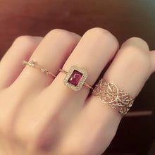 Load image into Gallery viewer, Original Design Ruby Crystal Geometric Opening Adjustable Ring Retro Light Luxury Charm Women&#39;s Brand Silver Jewelry
