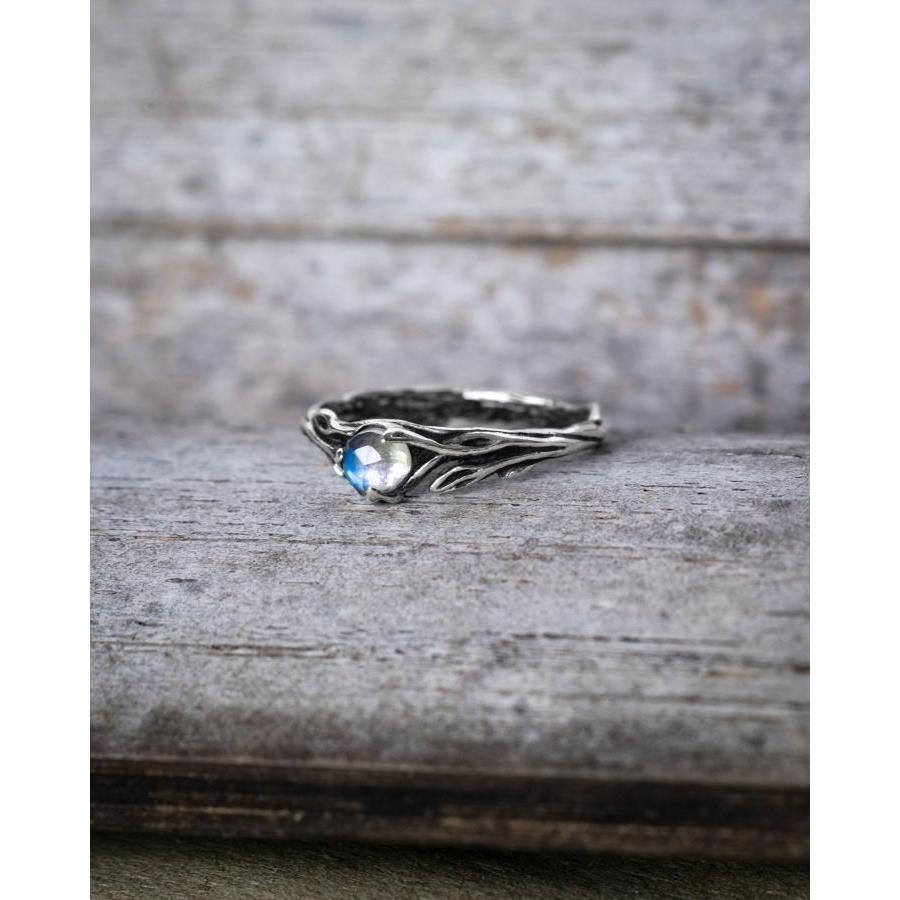 Original Design Moonstone Open Adjustable Ring Retro Blue Charm Ladies Brand Silver Jewelry