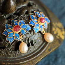 Load image into Gallery viewer, Original Designer Craft Cloisonne Gilt Silk Ruby Pearl Earrings Vintage Style Retro Palace Unique Charm Women&#39;s Silver Jewelry
