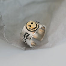 Load image into Gallery viewer, Original Designer Craft Smiling Face Opening Ring Unique Lightning Silver Charm Brand Jewelry
