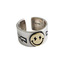 Load image into Gallery viewer, Original Designer Craft Smiling Face Opening Ring Unique Lightning Silver Charm Brand Jewelry
