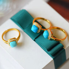 Load image into Gallery viewer, Original Designer Craft Turquoise Geometric Opening Ring Vintage Style Retro Exquisite Charm Female Brand Jewelry
