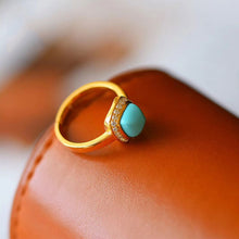 Load image into Gallery viewer, Original Designer Craft Turquoise Geometric Opening Ring Vintage Style Retro Exquisite Charm Female Brand Jewelry
