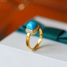 Load image into Gallery viewer, Original Designer Craft Turquoise Geometric Opening Ring Vintage Style Retro Exquisite Charm Female Brand Jewelry
